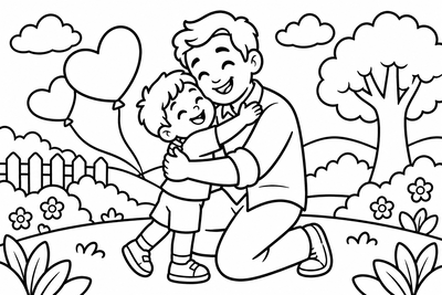 Desenho para colorir: Abraço de Dia dos Pais