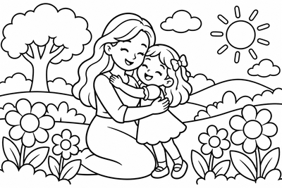 Desenho para colorir: Abraço de mãe