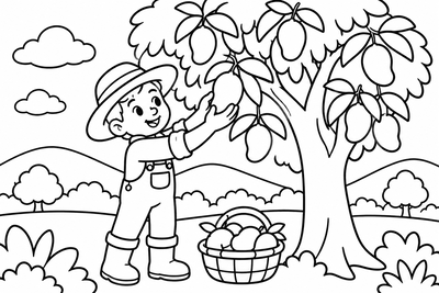 Desenho para colorir: Agricultor colhendo manga