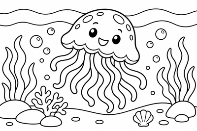 Desenho para colorir: Água-viva no mar