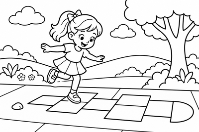 Desenho para colorir: Amarelinha na calçada