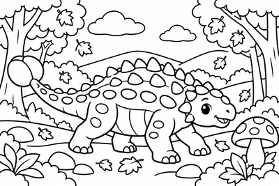 Desenho para colorir: Anquilossauro na floresta
