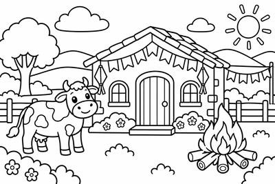 Desenho para colorir: Arraiá na fazenda