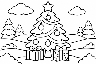 Desenho para colorir: Árvore de Natal enfeitada