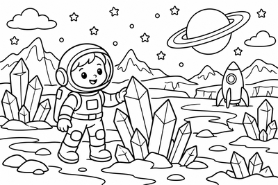 Desenho para colorir: Astronauta no planeta gelado