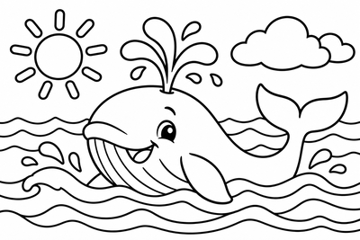 Desenho para colorir: Baleia jorrando água