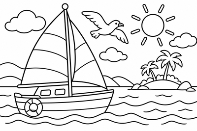 Desenho para colorir: Barco a vela