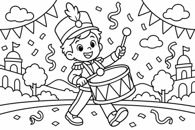 Desenho para colorir: Batucada no Carnaval