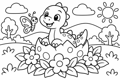 Desenho para colorir: Bebê dinossauro saindo do ovo