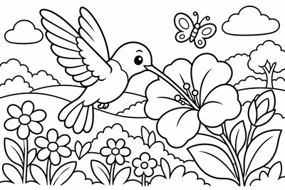 Desenho para colorir: Beija-flor na flor