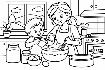 Desenho para colorir: Bolo com a mamãe