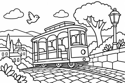 Desenho para colorir: Bonde na ladeira