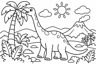 Desenho para colorir: Braquiossauro comendo folhas