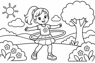 Desenho para colorir: Brincando de bambolê