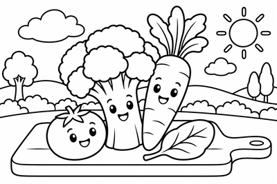 Desenho para colorir: Brócolis e cenoura
