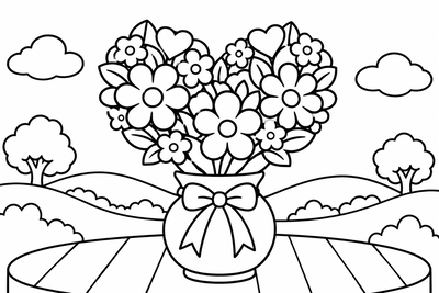 Desenho para colorir: Buquê de coração