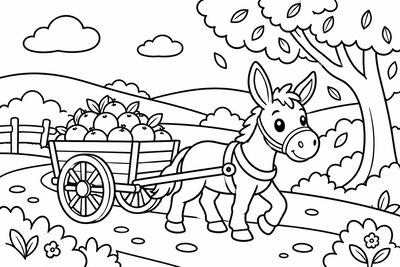 Desenho para colorir: Burrinho com carroça