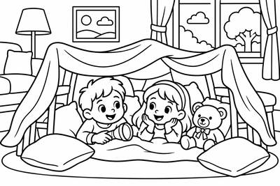 Desenho para colorir: Cabaninha de lençol