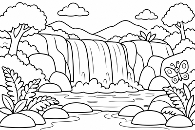 Desenho para colorir: Cachoeira na floresta