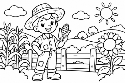 Desenho para colorir: Caipira de chapéu de palha