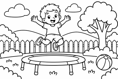 Desenho para colorir: Pulando na cama elástica