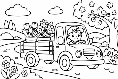Desenho para colorir: Caminhãozinho de flores