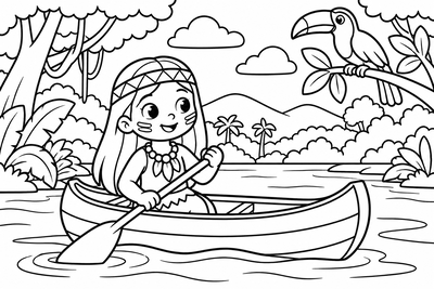 Desenho para colorir: Canoa no rio Amazonas