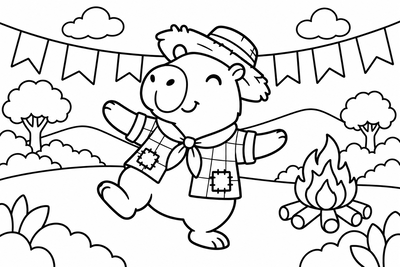 Desenho para colorir: Capivara na festa junina