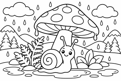 Desenho para colorir: Caracol na chuva