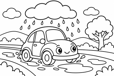 Desenho para colorir: Carrinho na chuva