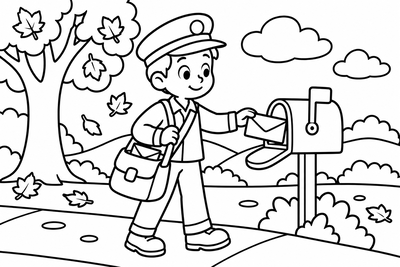 Desenho para colorir: Carteiro e a caixa de correio