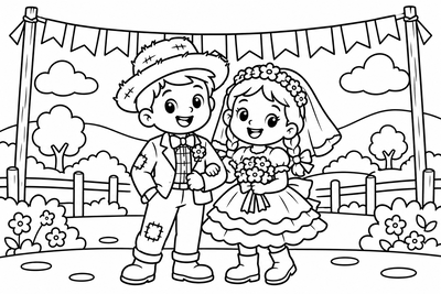Desenho para colorir: Casamento caipira