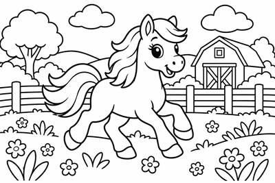 Desenho para colorir: Cavalinho no pasto