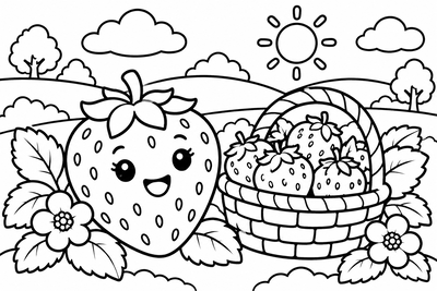 Desenho para colorir: Cesta de morangos