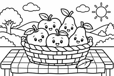 Desenho para colorir: Cesta de frutas do outono