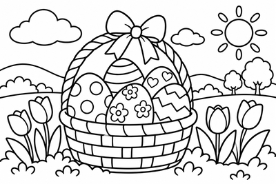 Desenho para colorir: Cesta de ovos de Páscoa