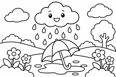 Desenho para colorir: Chuva no jardim