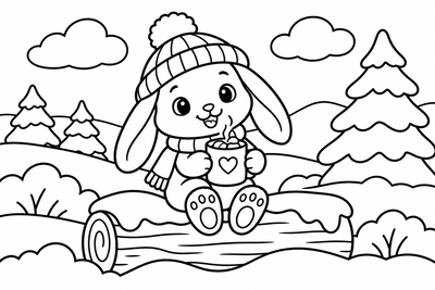 Desenho para colorir: Coelhinho com chocolate quente