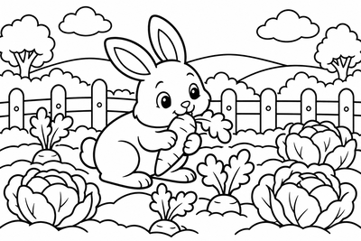 Desenho para colorir: Coelhinho na horta