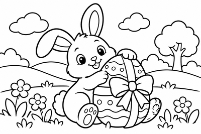 Desenho para colorir: Coelhinho com ovo de Páscoa