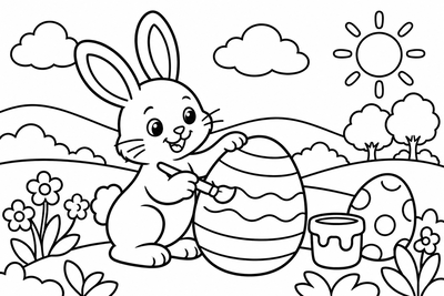Desenho para colorir: Coelho pintando ovo