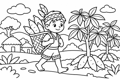 Desenho para colorir: Colheita de mandioca