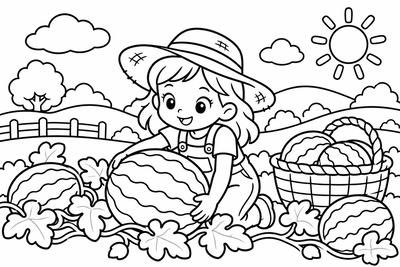 Desenho para colorir: Colheita de melancia