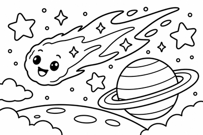 Desenho para colorir: Cometa sorridente