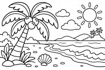 Desenho para colorir: Coqueiro na praia
