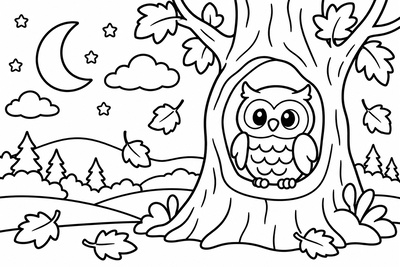 Desenho para colorir: Corujinha na árvore