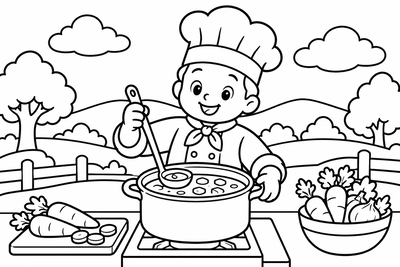 Desenho para colorir: Cozinheiro fazendo sopa