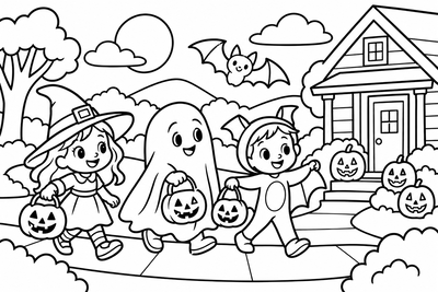 Desenho para colorir: Crianças fantasiadas