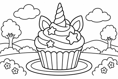 Desenho para colorir: Cupcake de unicórnio