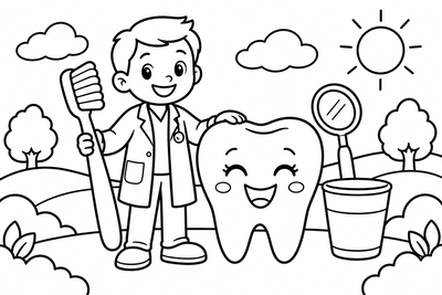 Desenho para colorir: Dentista e o dente